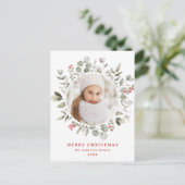 Foto van Elegant Winter Foliage en Holly Berries Feestdagenkaart (Staand voorkant)