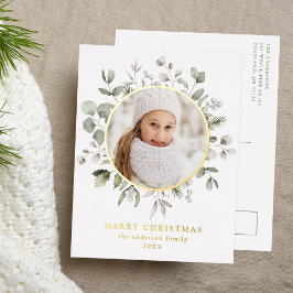 Foto van Elegant Winter Foliage en Snowberries Folie Feestdagen Briefkaart