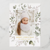 Foto van Elegant Winter Foliage en Snowberries Folie Feestdagenkaart (Voorkant)