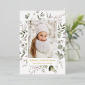 Foto van Elegant Winter Foliage en Snowberries Folie Feestdagenkaart (Staand Voorkant)