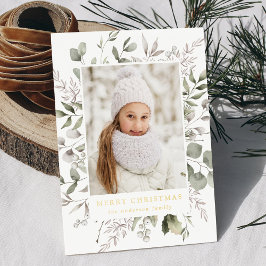 Foto van Elegant Winter Foliage en Snowberries Folie Feestdagenkaart