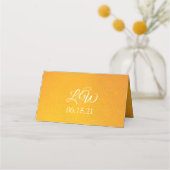 Foto van Elegant Yellow Textured Monogram Weddensc Plaatskaartje (Achterkant)