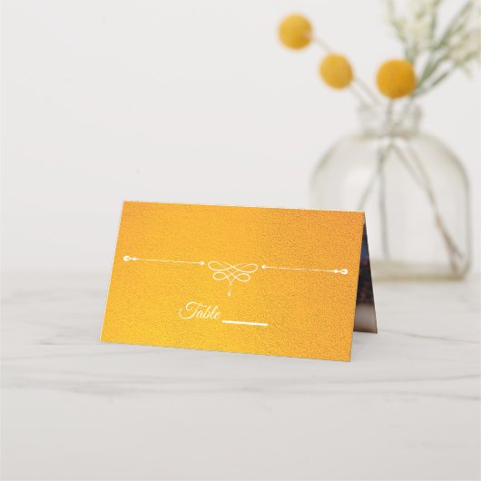 Foto van Elegant Yellow Textured Monogram Weddensc Plaatskaartje (Voorkant)
