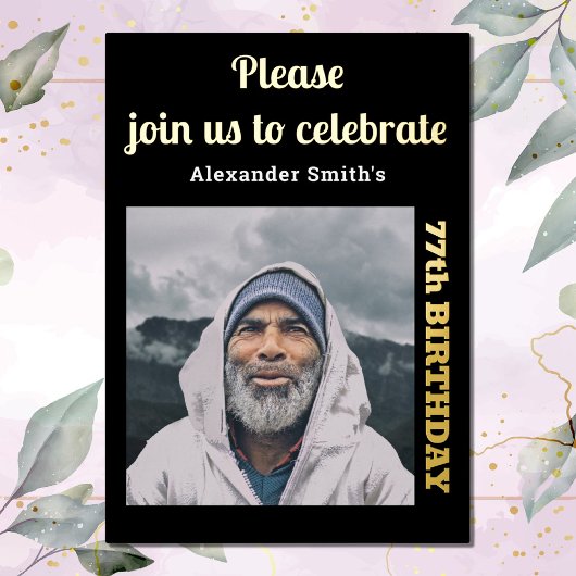 Foto van elk jaar: Birthday Black Gold Folie Uitnodiging