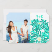 Foto van Emerald Yellow Mint Modern Floral Wedding Kaart (Achterkant)