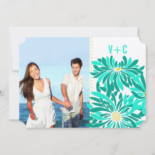 Foto van Emerald Yellow Mint Modern Floral Wedding Kaart (Achterkant)