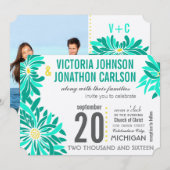 Foto van Emerald Yellow Mint Modern Floral Wedding Kaart (Voorkant / Achterkant)