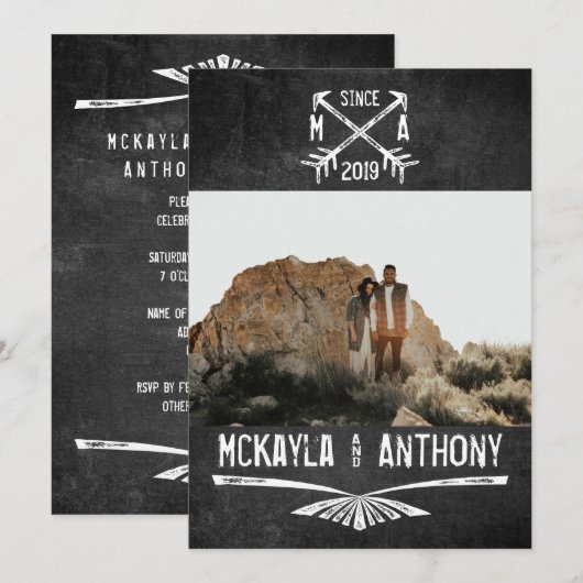 Foto van Engagement Party Monogram Crossed Arrows Kaart (Voorkant / Achterkant)