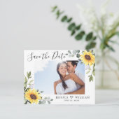 Foto van Eucalyptus Sunflower Wedding Save the Dat Briefkaart (Staand voorkant)