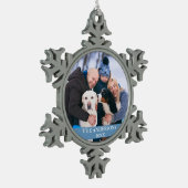 Foto van familie: lichtblauw tin sneeuwvlok ornament (Links)