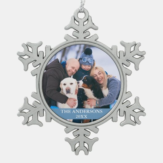 Foto van familie: lichtblauw tin sneeuwvlok ornament (Voorkant)