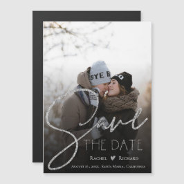 Foto van Faux Silver Glitter Wedding Save the Date Magnetische Uitnodiging