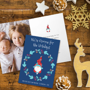 Foto van Feestdagen Cute Fun Elf Wreath Blue Kaart