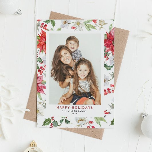 Foto van feestelijke kerstwinterbloemen feestdagen kaart