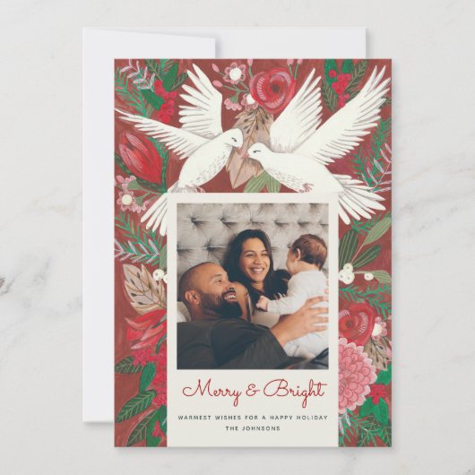 Foto van feestvogels rood feestdagenkaart (Voorkant)