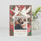 Foto van feestvogels rood feestdagenkaart (Staand voorkant)