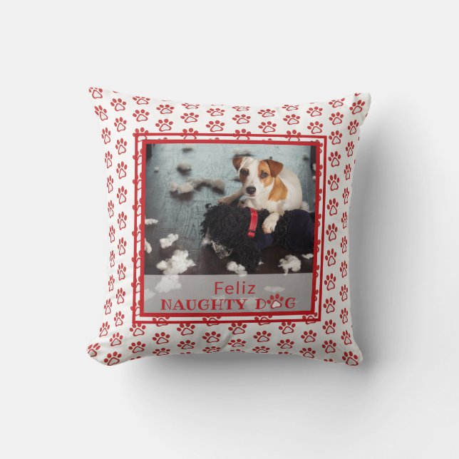 Foto van Feliz Naughty Dog Red Paw Pattern Pet  Kussen (Voorkant)