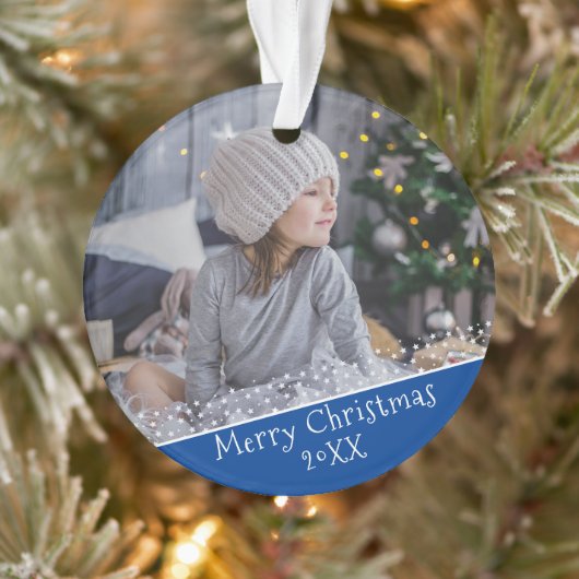 Foto van Festive Blue Kerstfeestay Ornament (Boom)