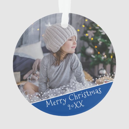 Foto van Festive Blue Kerstfeestay Ornament (achterkant)