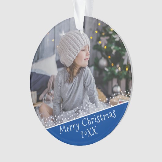 Foto van Festive Blue Kerstfeestay Ornament (voorkant)
