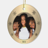 Foto van Festive Golden Metallic Snowflake Keramisch Ornament (Links)