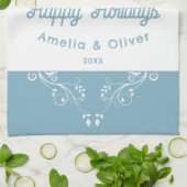 Foto van Festive Prettige feestdagen Foliage Blue  Theedoek (Gevouwen)