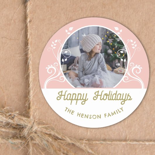 Foto van Festive Prettige feestdagen Foliage Pink Ronde Sticker