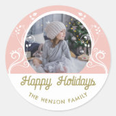 Foto van Festive Prettige feestdagen Foliage Pink Ronde Sticker (Voorkant)