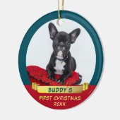 Foto van Festive Puppy 1e Kerstkerst Keramisch Ornament (Links)