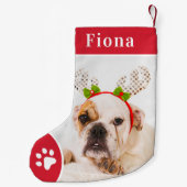 Foto van Festive Red Pet Paw Print Monogram Kleine Kerstsok (Achterkant)