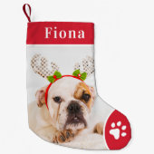 Foto van Festive Red Pet Paw Print Monogram Kleine Kerstsok (Voorkant)