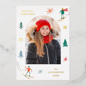 Foto van Festive Skiers Folie Feestdagenkaart (Voorkant)