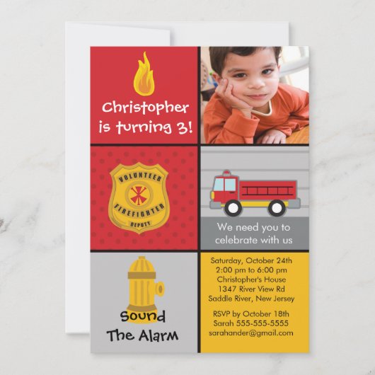 Foto van Fireman Boy Firetruck Birthday Party Kaart (Voorkant)