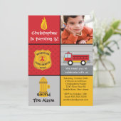 Foto van Fireman Boy Firetruck Birthday Party Kaart (Staand voorkant)