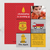 Foto van Fireman Boy Firetruck Birthday Party Kaart (Voorkant / Achterkant)