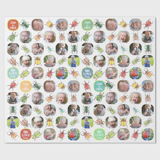 Foto van First Birthday Lovebugs Cadeaupapier (Vlak)