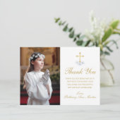 Foto van First Community White Floral Gold Cross Bedankkaart (Staand voorkant)