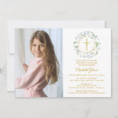 Foto van First Heilige Commune Greenery Gold Cross Kaart (Voorkant)