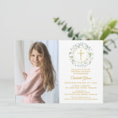 Foto van First Heilige Commune Greenery Gold Cross Kaart (Staand voorkant)