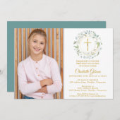 Foto van First Heilige Commune Greenery Gold Cross Kaart (Voorkant / Achterkant)