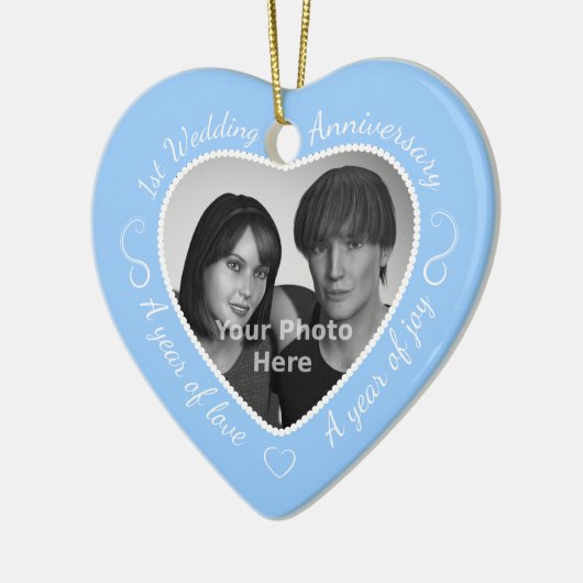 Foto van First Wedding Jubileum: Light Blue Keramisch Ornament (Links)