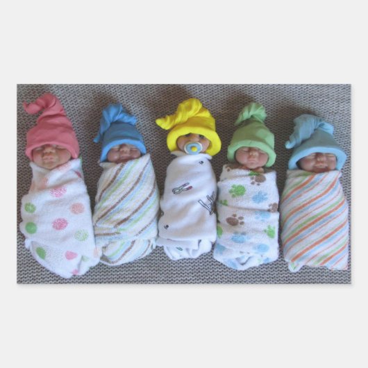 Foto van Five Clay Baby's: Polymer Clay, Swaddled Rechthoekige Sticker (Voorkant)
