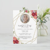 Foto van Floral Burgundy Blush Celebration of Life Kaart (Staand voorkant)