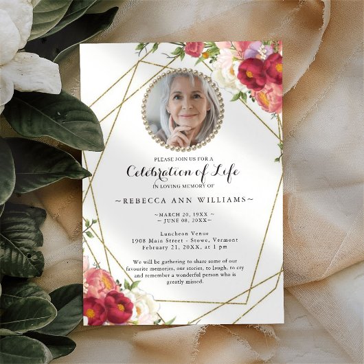 Foto van Floral Burgundy Blush Celebration of Life Kaart