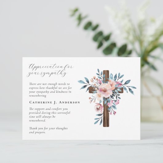 Foto van Floral Cross Sympathy Funeral Memorial Bedankkaart (Staand voorkant)