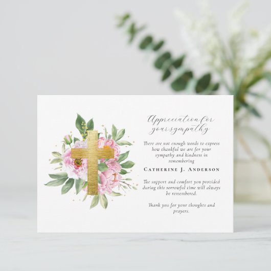Foto van Floral Cross Sympathy Funeral Memorial Bedankkaart (Staand voorkant)