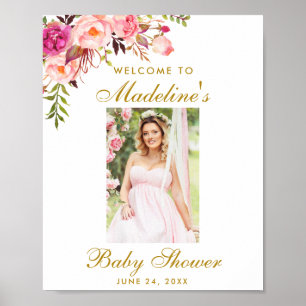 Foto van Floral Gold Baby shower Poster