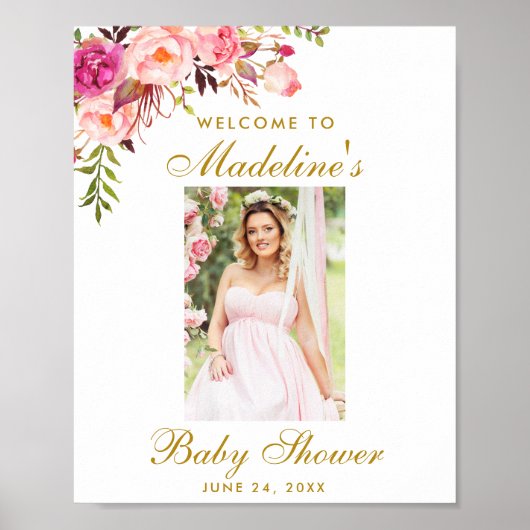 Foto van Floral Gold Baby shower Poster (Voorkant)