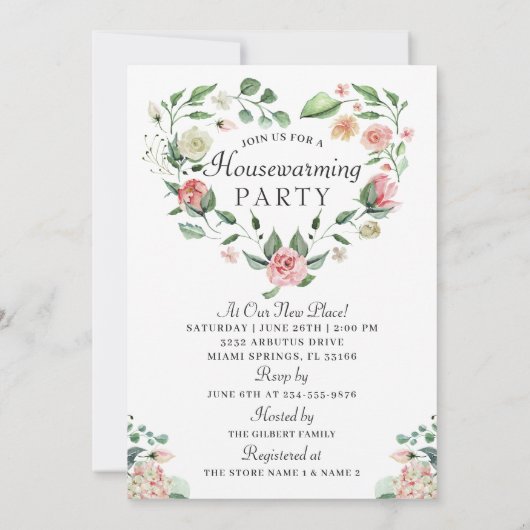 Foto van Floral Greenery Housewarming Party Kaart (Achterkant)