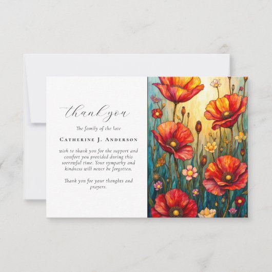 Foto van Floral Poppies Sympathy Funeral Memorial Bedankkaart (Voorkant)